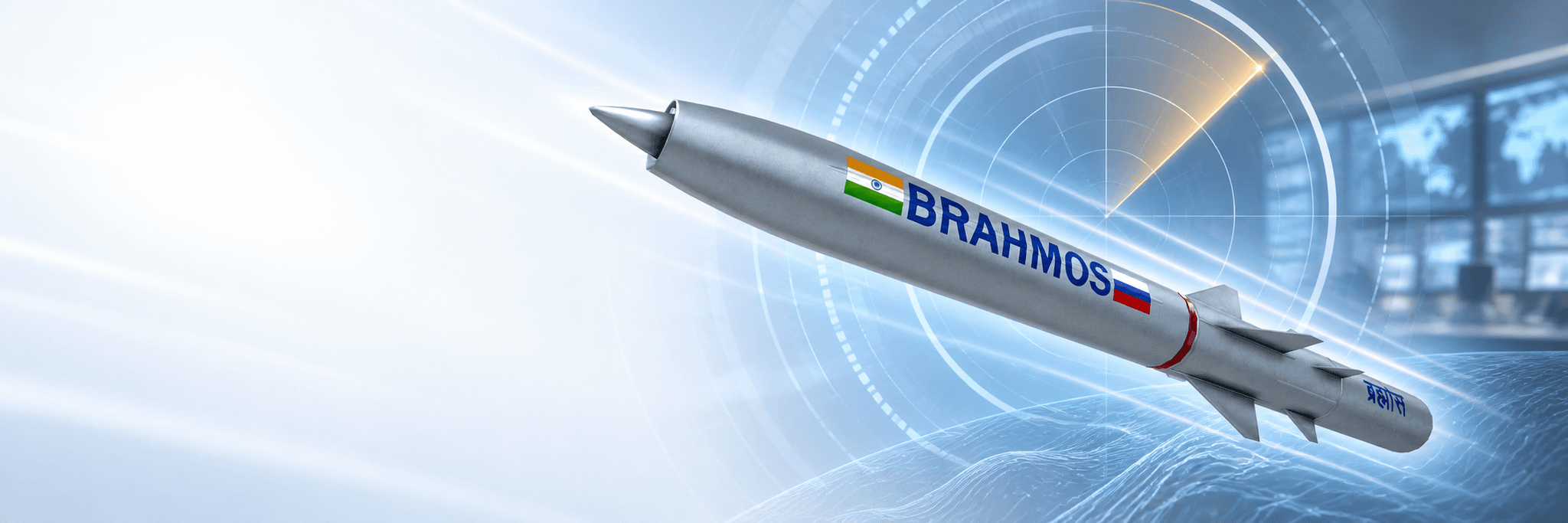 BrahMos missile in a conceptual defence-technology composition